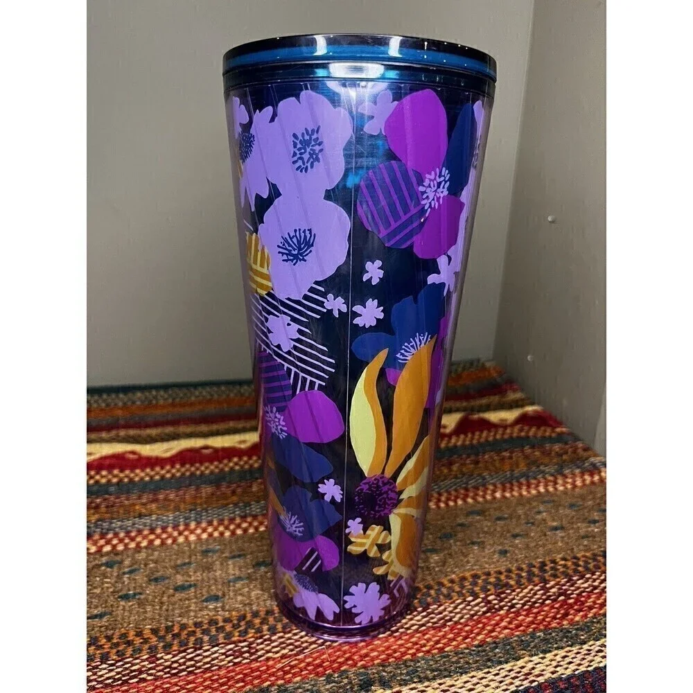 Starbucks Purple Floral Acrylic Cold Cup Limited 2022 Tumber 24oz No Straw